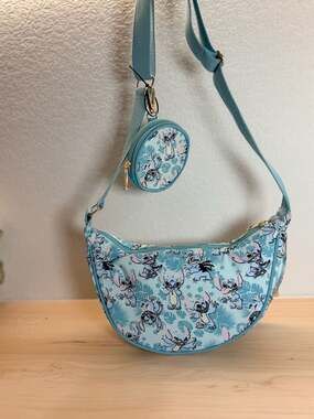 Disney Lilo & Stitch Tropical Blue Sling Crossbody Bag with Detachable Coin Pouc